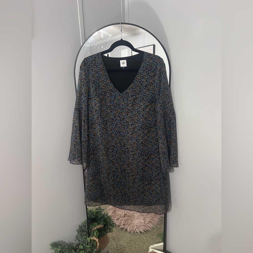 CAbi Black and Blue Long Sleeve Dress Sz S